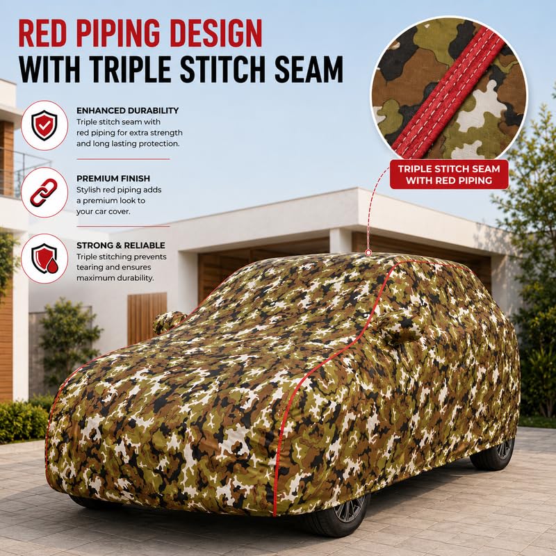 Image of Compatible with XUV 3XO EV Models 100% Waterproof Car Cover for All Weather Protection Mirror & Inner Cotton Triple Stitched Cover, Adjustable Belt Bottom Elastic (Jungle Print)