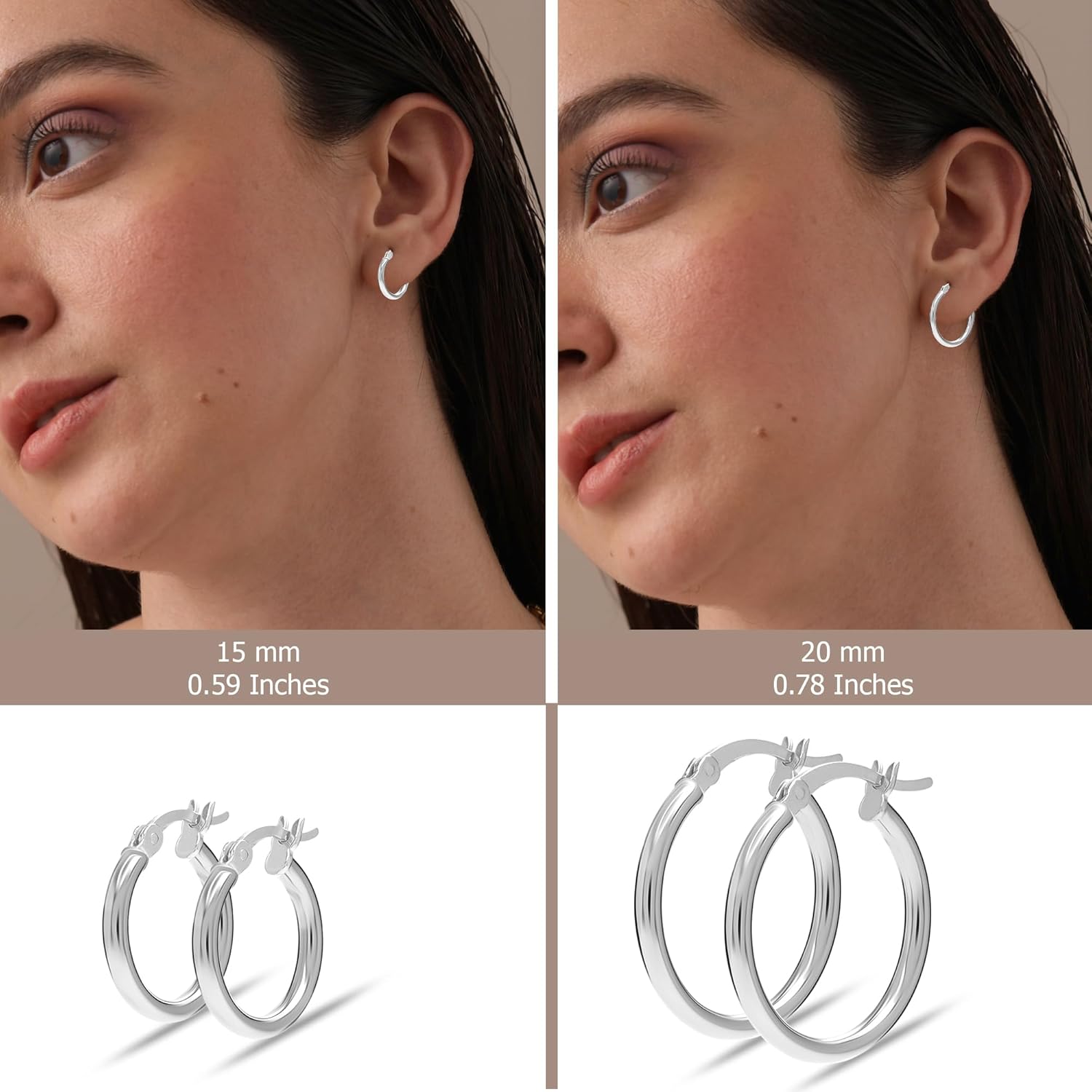 Set of 2 Pair 925 Sterling Silver Hoop Earrings for Women | Bali Double Hoop Earrings Set | Classic Textured Diamond-Cut Click-Top Hoops Earring Gifts for Her - Image 3