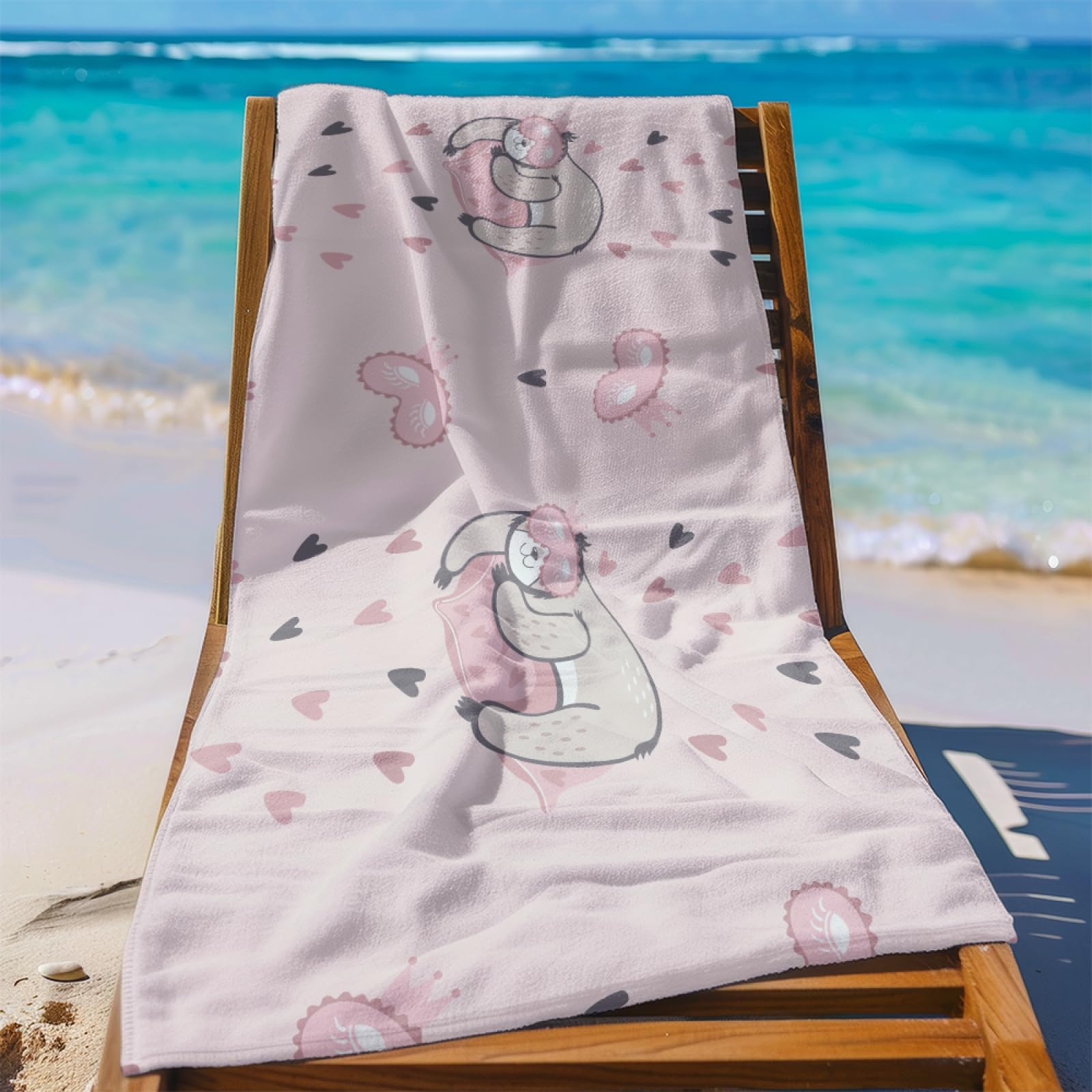 Drap de Plage XXL 200X200 Animaux Dessins Animés Rose Serviettes de Plage en Microfibre,Serviette Piscine Extra Large sans Sable pour Adultes Séchage Rapide