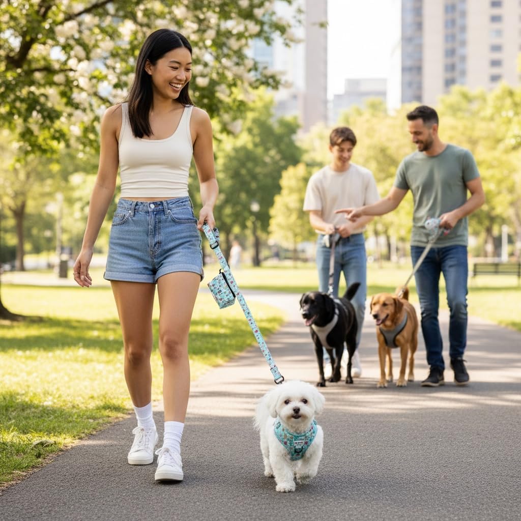 Petkit&Co Adjustable Dog Harness Set with Leash, Collar, Poop Bag Dispenser, ID Tag & Soft Dog Blanket – Everyday Walking Kit for Medium (M)