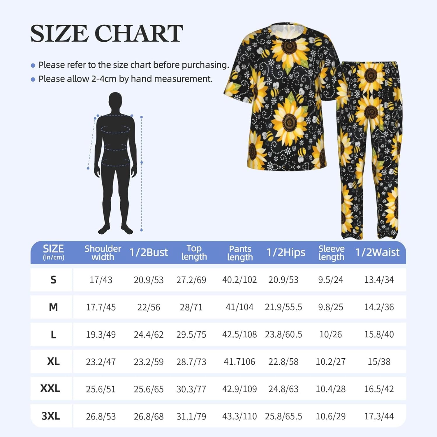 Men'S 2 Piece Loungewear Pajama Set Sunflower Bee Print Short Sleeve Tee Top And Pants Set S-3xl