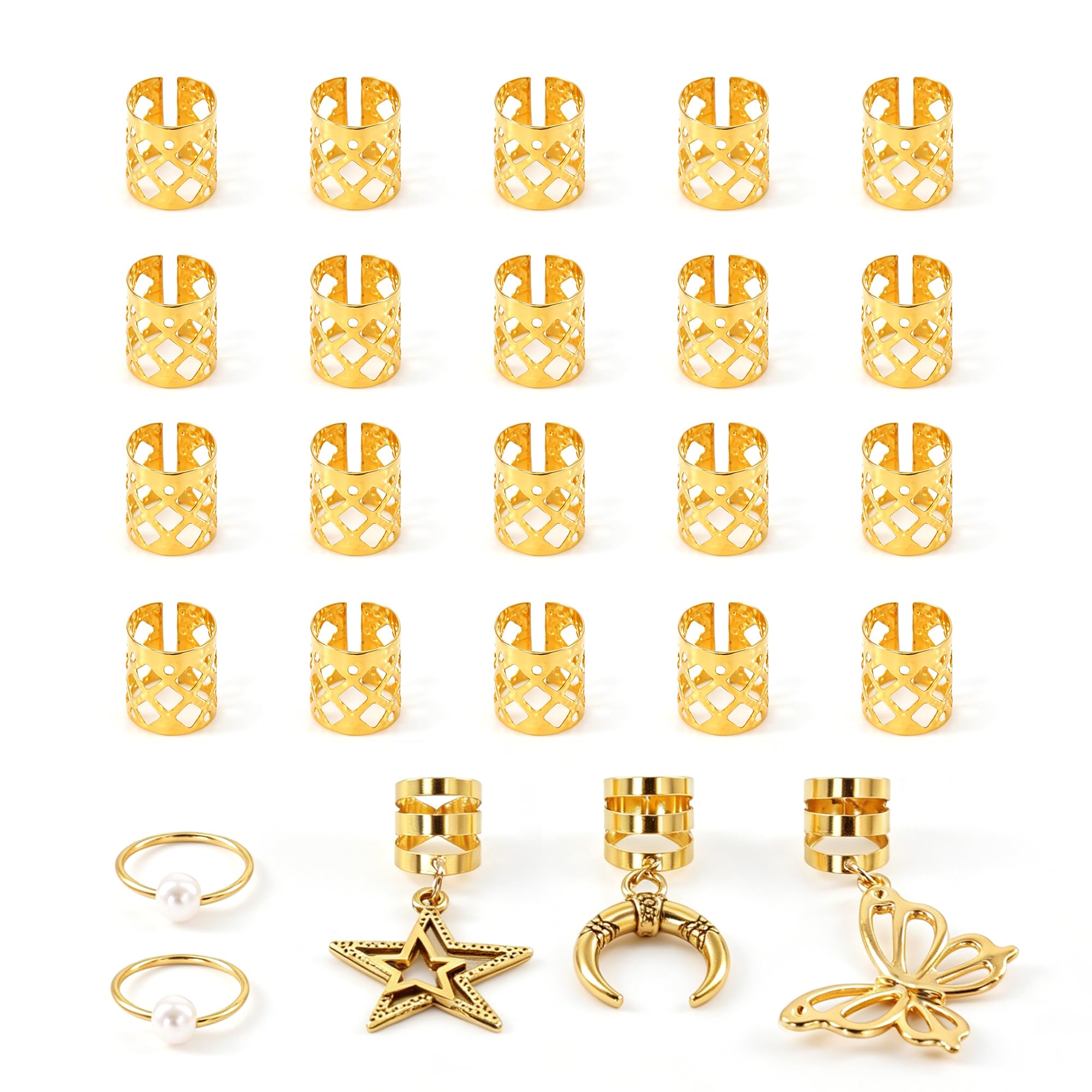 Olen Gold Hair Jewelry for Braids, 25 Pcs Gold Hair Cuffs & Charms