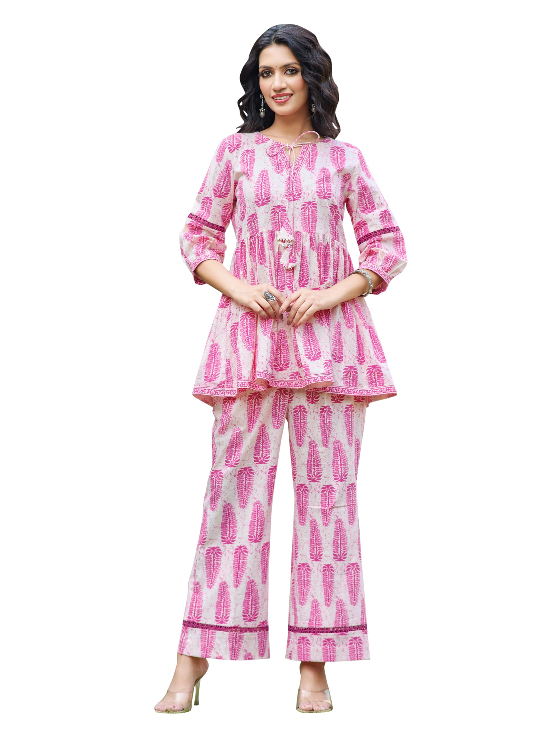 Women's Printed Pure Cotton Cream Shirt Trousers Co-Ords(VC_5018CO)-image-30