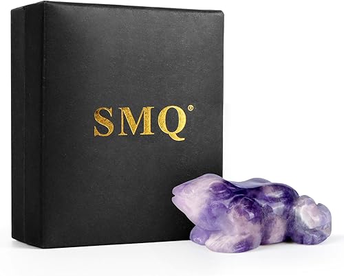 Miniatura 6 de SMQ Rana de cristal de 2 pulgadas, figura de amatista natural, decoración de estatua tallada a mano, animal de piedra curativa con caja de regalo