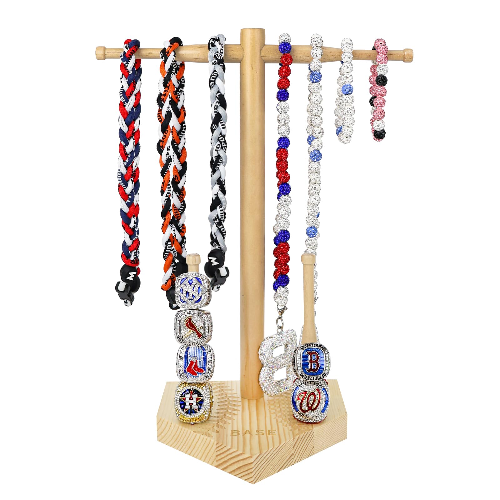 Wooden Baseball or Softball Drip Necklace Organizer Holder,Gift (Natural)