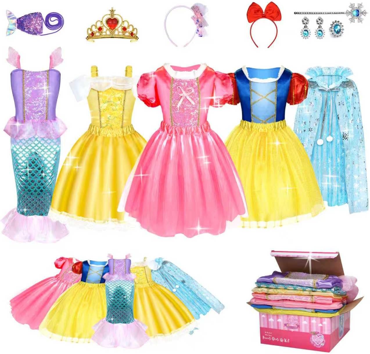 Princess Dress Up for Girls - Role Play Dress Up Clothes for Girl, Princess Costume for Ltitle Girls, Halloween Christmas Birthday Gift for Toddler Girls 3-6 Year