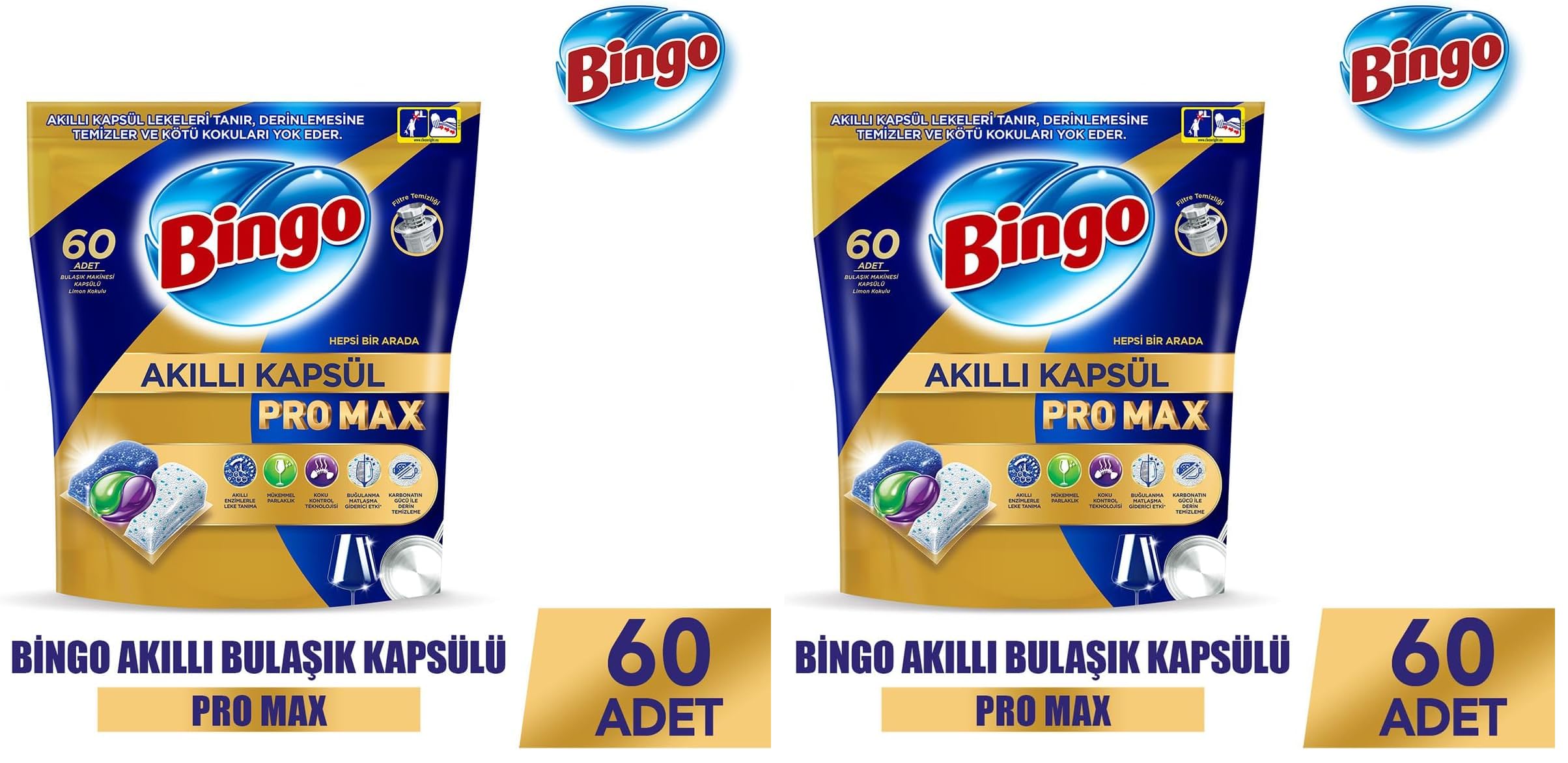 Bingo Akıllı Kapsül Pro Max Bulaşık Makinesi Deterjanı Tableti 60'lı 2li paket