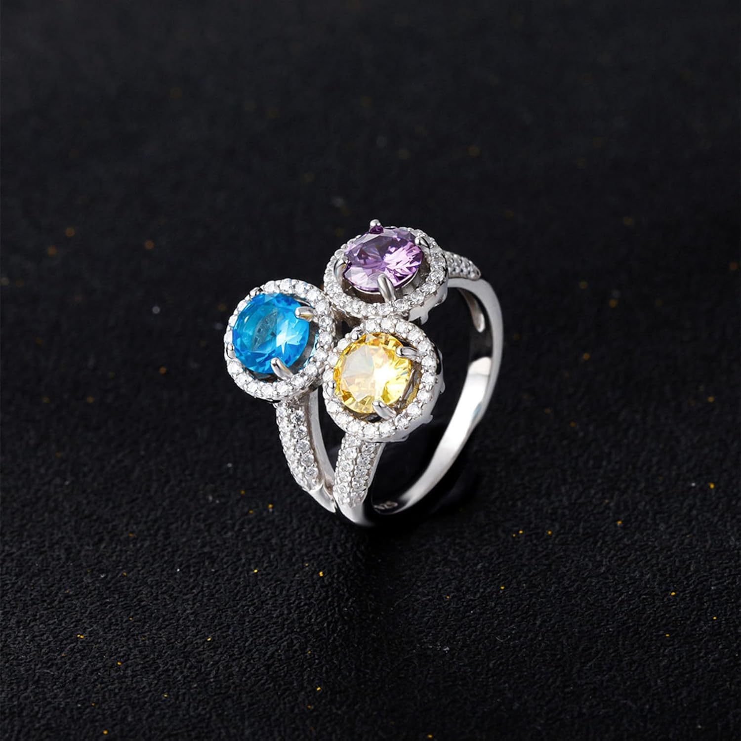 WSX Gold 10K/14K/18K Personalized Birthstone Mom Rings for Women 3 Birthstones Ring Jewelry Gifts for Mother Wife Daughter on Mother's Day Birthday - Image 2