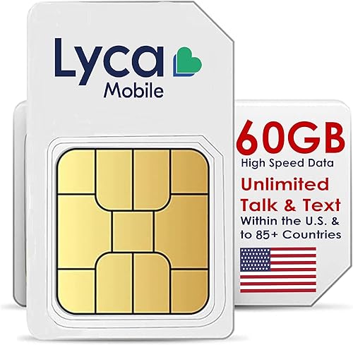 Miniatura 1 de Lyca Mobile $59 Tarjeta SIM de 120 días con datos ilimitados y conversaciones internacionales y mensajes de texto a más de 85 países 60 GB de datos