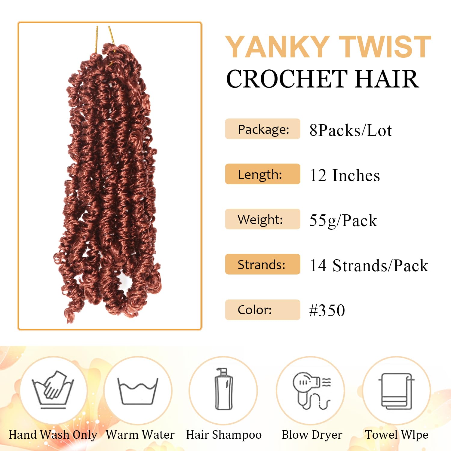 Yanky Twist Crochet Hair Pre-twisted Spring Twist Small Curly Senegalese Twist Braids (350#, 12 Inch (Pack of 8))) - Image 2