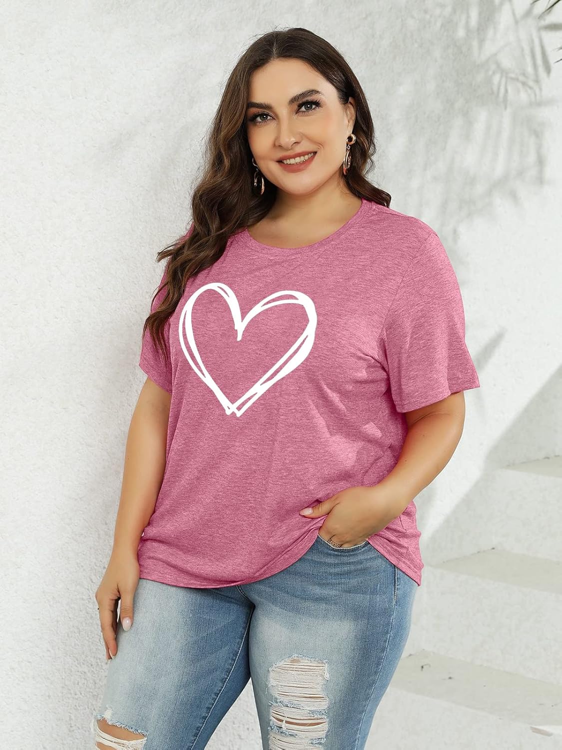 Plus Size Valentines Day Shirts Women Love Heart Print Short Sleeve Tops Casual Tees Blouse - Image 5