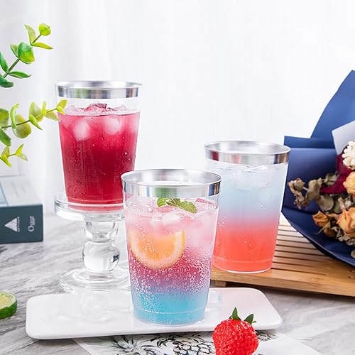 Miniatura 6 de supernal 200 vasos de plástico plateado, vasos de plástico transparente de 12 onzas, copa con borde plateado, taza elegante para fiesta, taza