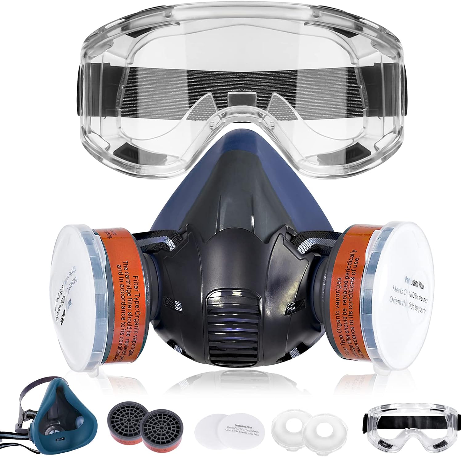 RANKSING Reusable Respirator Gas Mask Comfortable Set with Goggles to