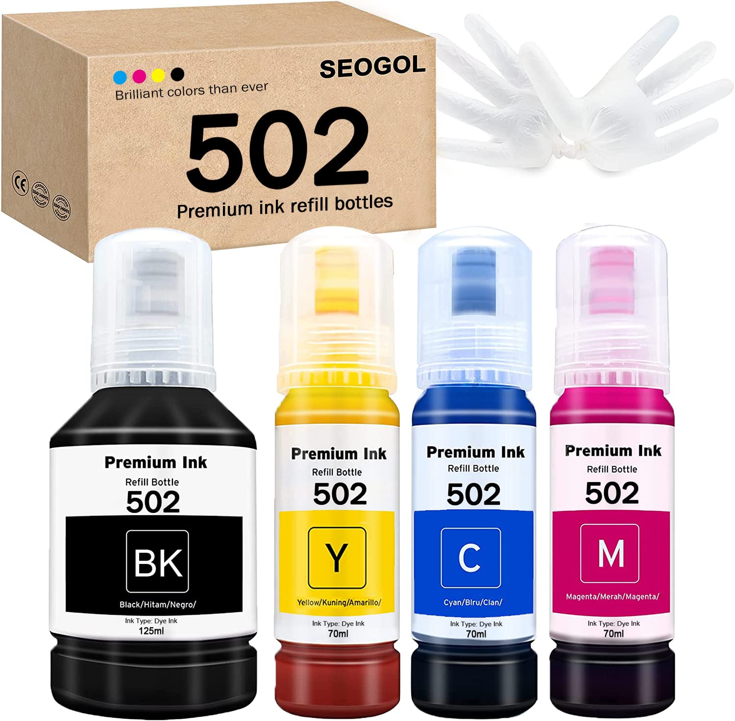 Refil Tinta 502 Skydo - Pacote 5 Frascos Compatível Epson
