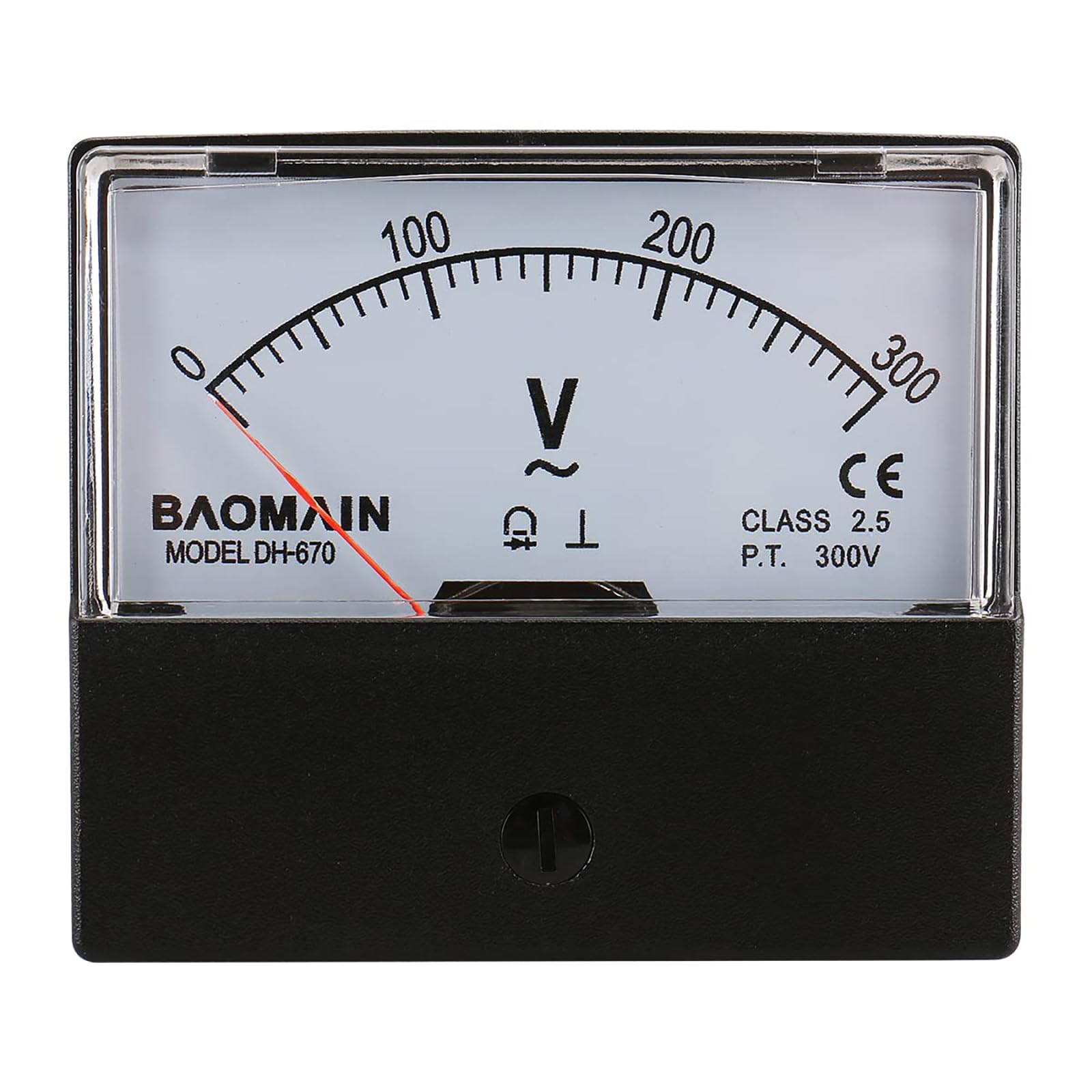 Baomain Plastic Housing DH-670 AC 0-300V Rectangle Volt Analog Panel Meter Class 2.5