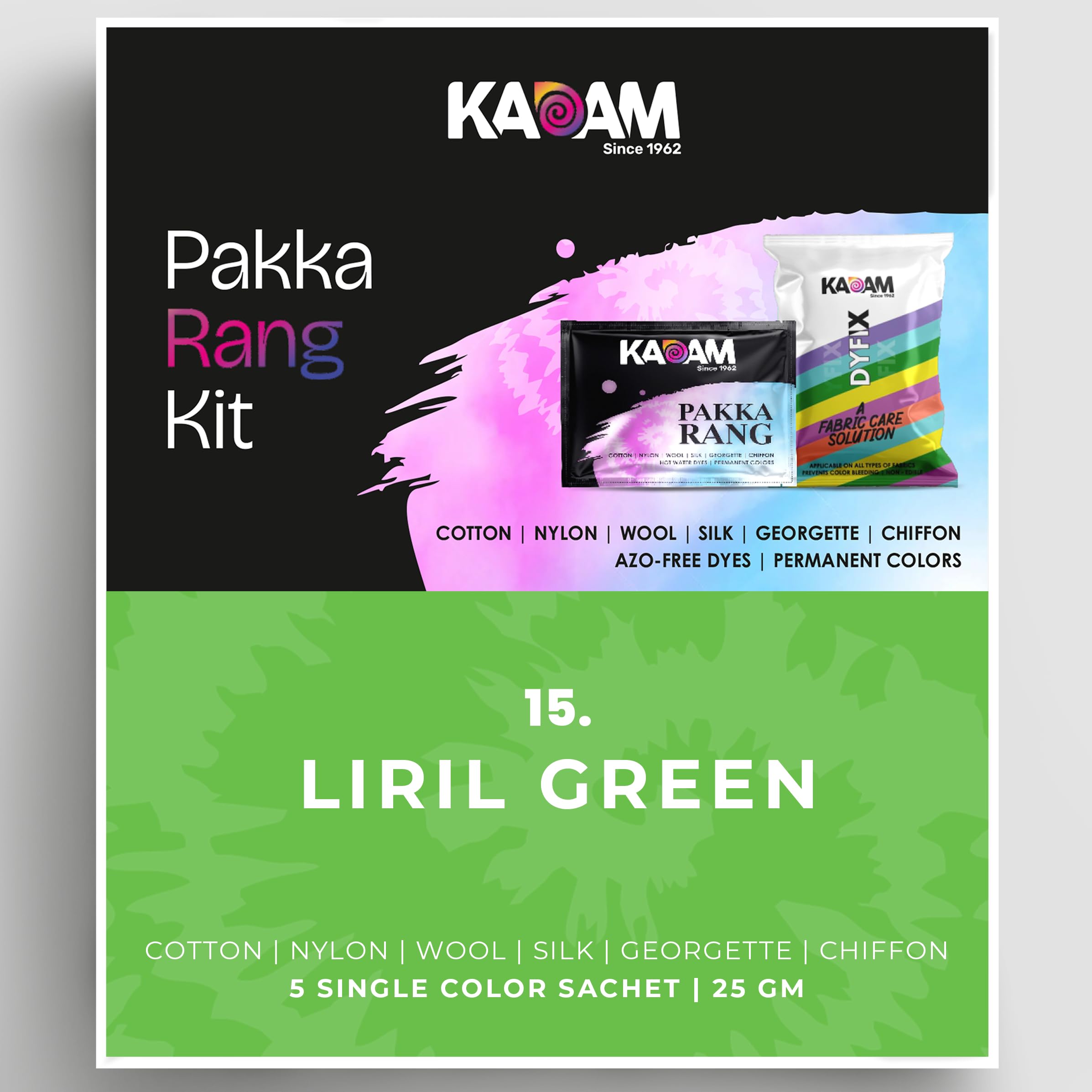 Pakka Rang Fabric Dye Colour | 25g Pack | Includes DyFix Color Fixer | Permanent Fabric Dyes for Old Faded Jeans and Clothes (Liril Green)