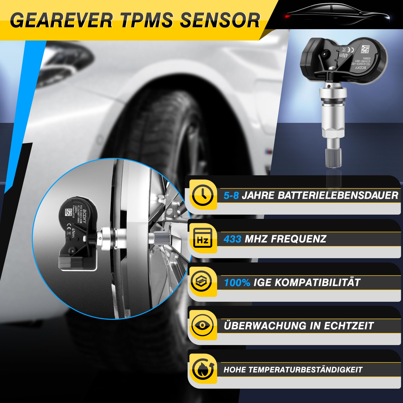 Reifendrucksensor Multiprotokoll TPMS Sensor RDKS Passend für Mercedes-Benz A B CLA CLK CLS GLA GLS AMG R SLR S V CLASS für fast alle Modelle A0009050030 A0025409017 A0009058413, 4 Stück