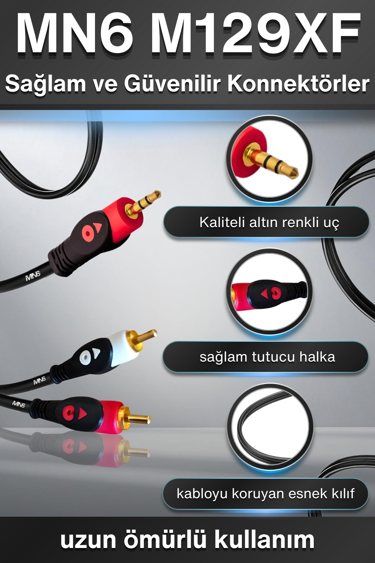 MN6 M129XF Rca kablosu/1.5 Metre-A+Kalite-3.5mm/Aux ses kablosu-2rca Ses kablosu-Ses Sistemi uyumlu (150, Santimetre)
