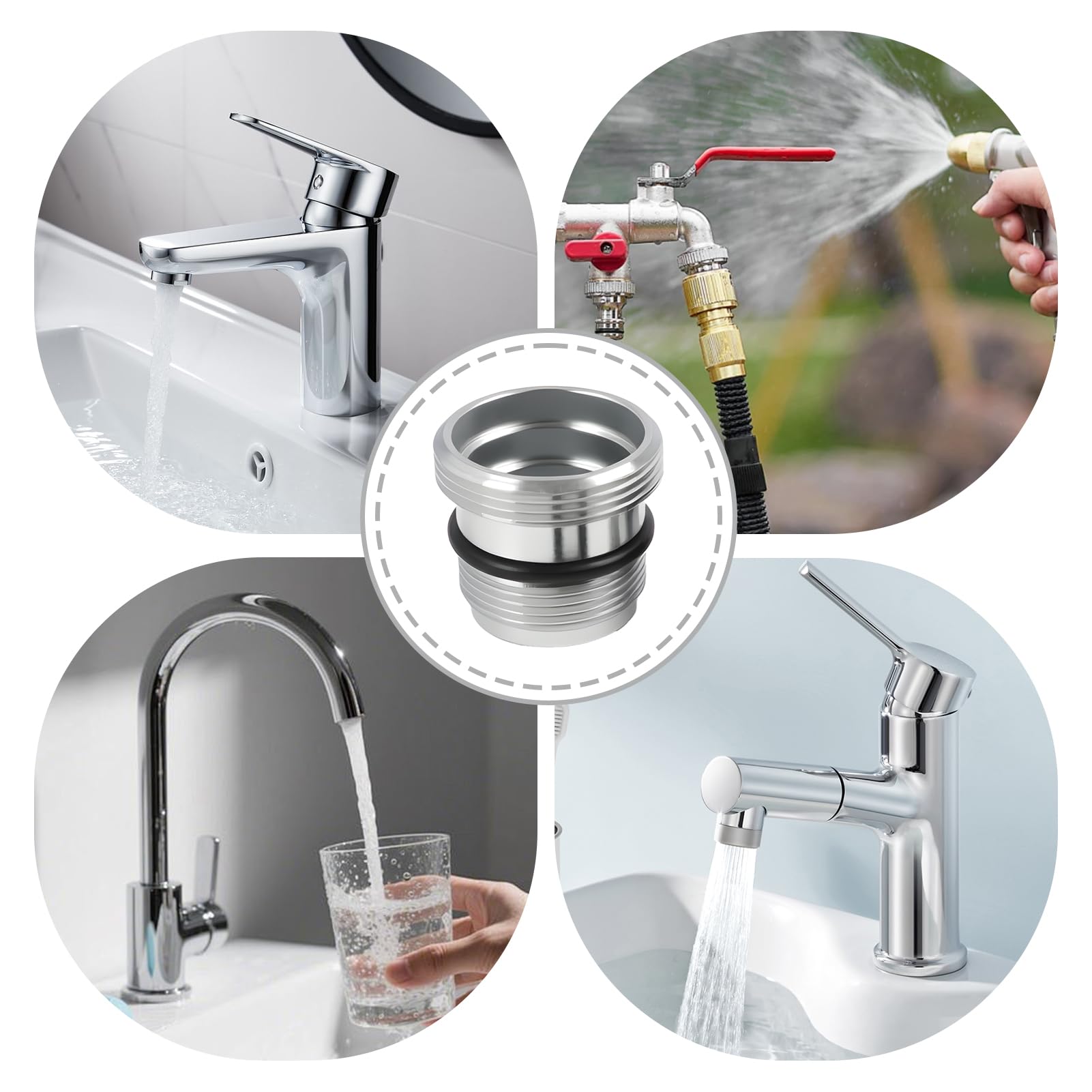 Adattatore per rubinetto da M18 a M22, filettatura esterna con guarnizione in gomma, ottone cromato di alta qualità, adatto per cucina e bagno, compatibile con filtro dell'acqua, aeratore, attacco