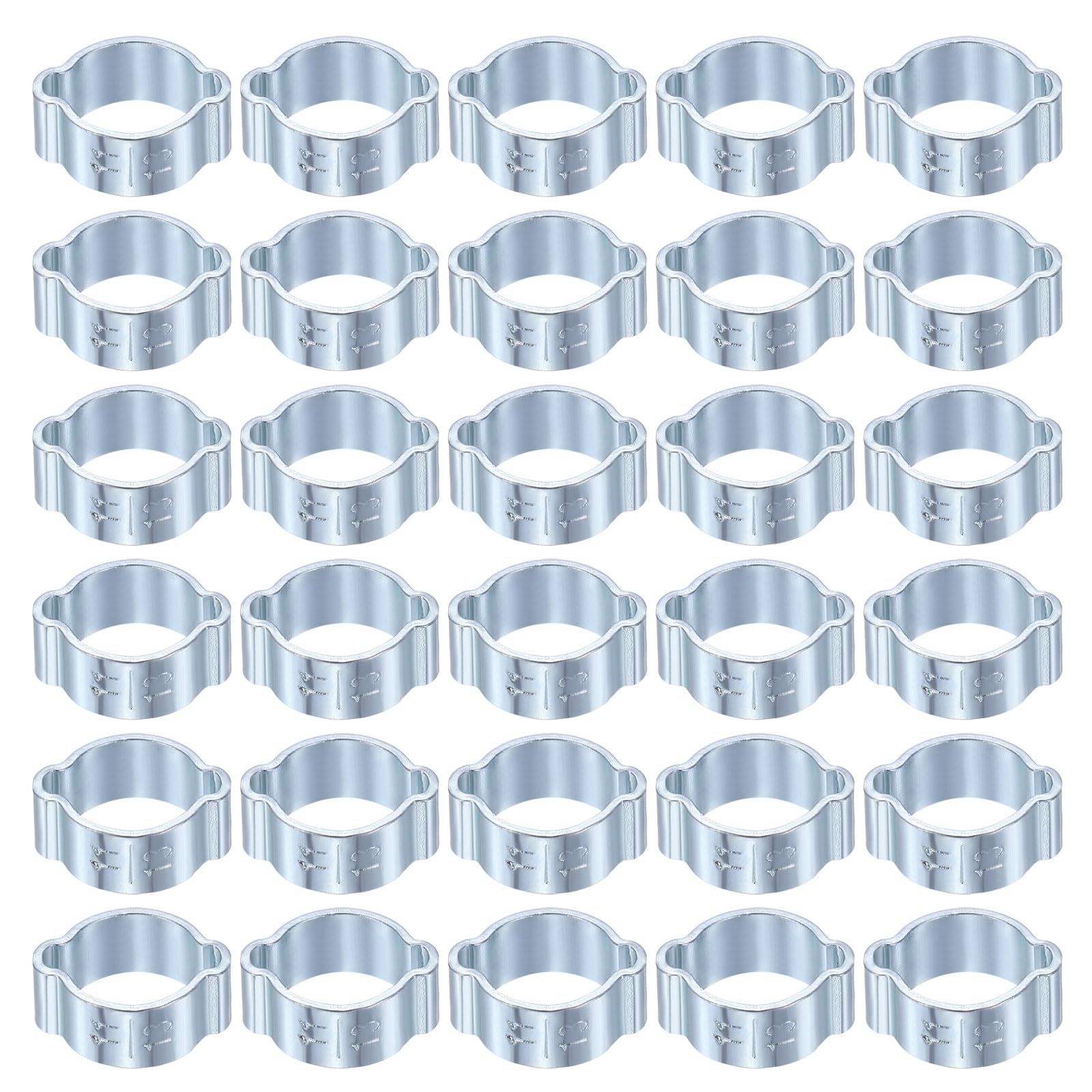 sourcing map 30pcs Double Ear Hose Clamp 11-13 mm Galvanized Steel Hose Clamp Double Ear O Clips Crimp Rings for Fuel Line Pipe Tube Fitting Connections, Silver