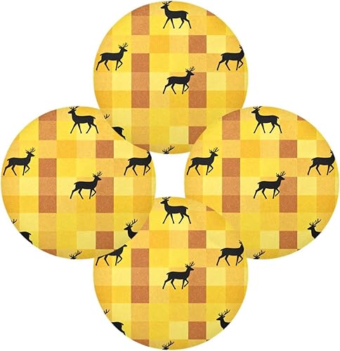 Miniatura 2 de Yellow Fresh Deer Round Reversible placemats Washable placemats for Dining Table Set of 4 15x15 in individuales para comedor
