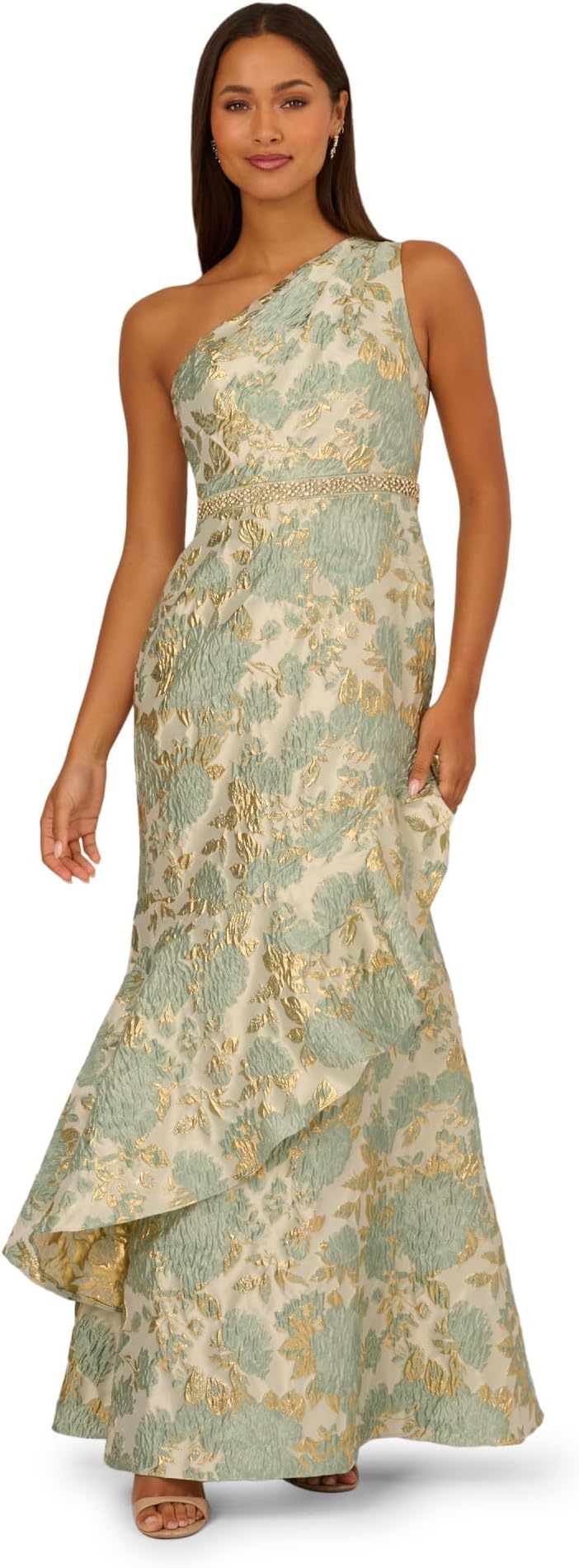 Metallic Jacquard Gown, Sage Multi, 10