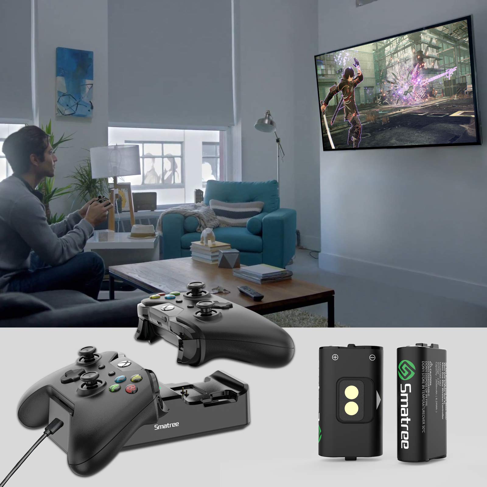 Smatree Station de chargement Xbox Series - Double station de charge avec batterie rechargeable pour Xbox Series X/Xbox Series S/Xbox One/Xbox One S/Xbox One X/Xbox One Elite