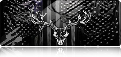 Miniatura 23 de Alfombrilla de mouse grande para juegos, diseño de bandera estadounidense de grano de madera, caza, ciervos, base de goma antideslizante, adecuada