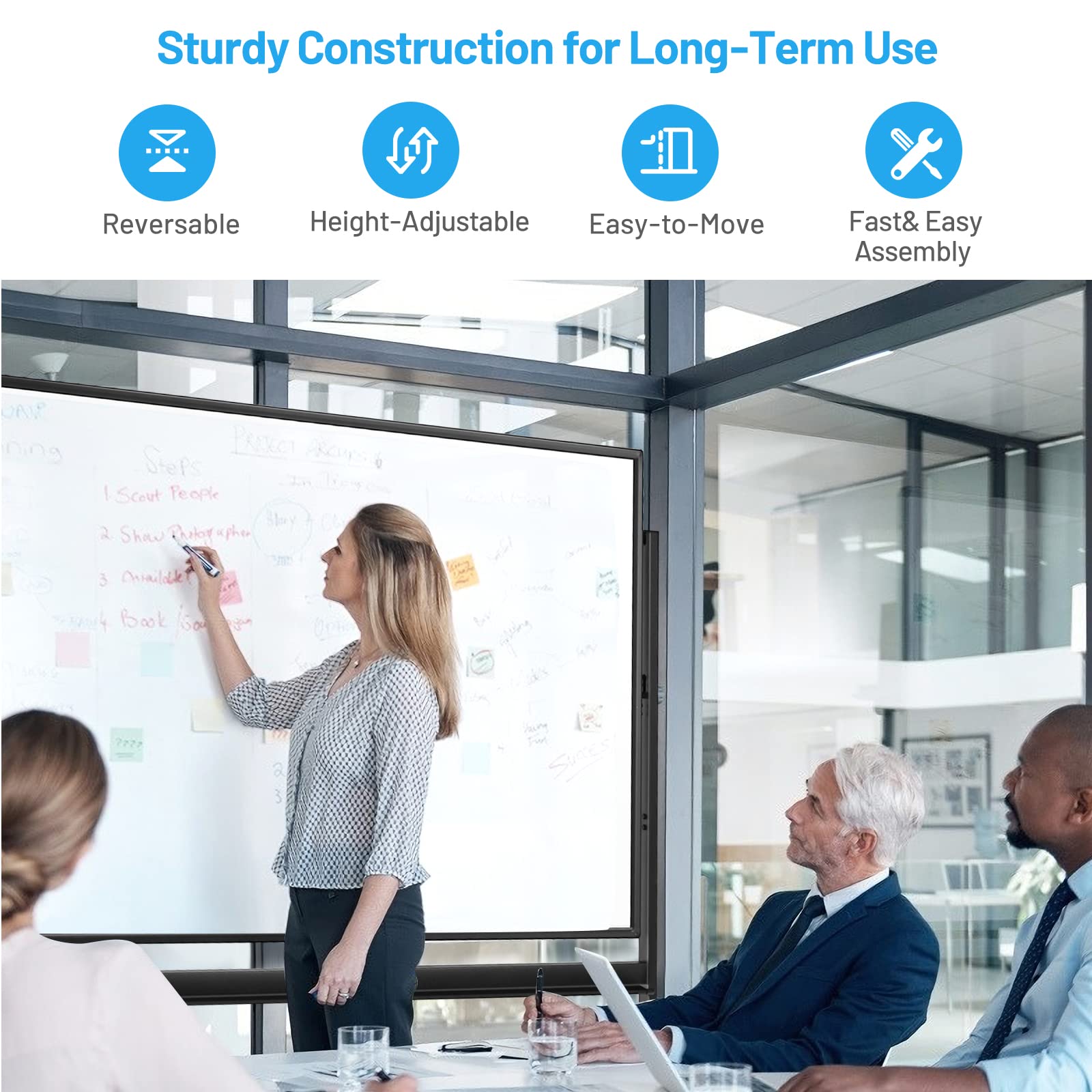LIFEZEAL Mobiles Whiteboard, Doppelseitige Magnettafel mit Ständer, Magnetische Tafel höhenverstellbar & 360° drehbar, Magnetwand mit Stiftablage, magnetische Weißtafel (Schwarz, 120×90×161-181 cm)