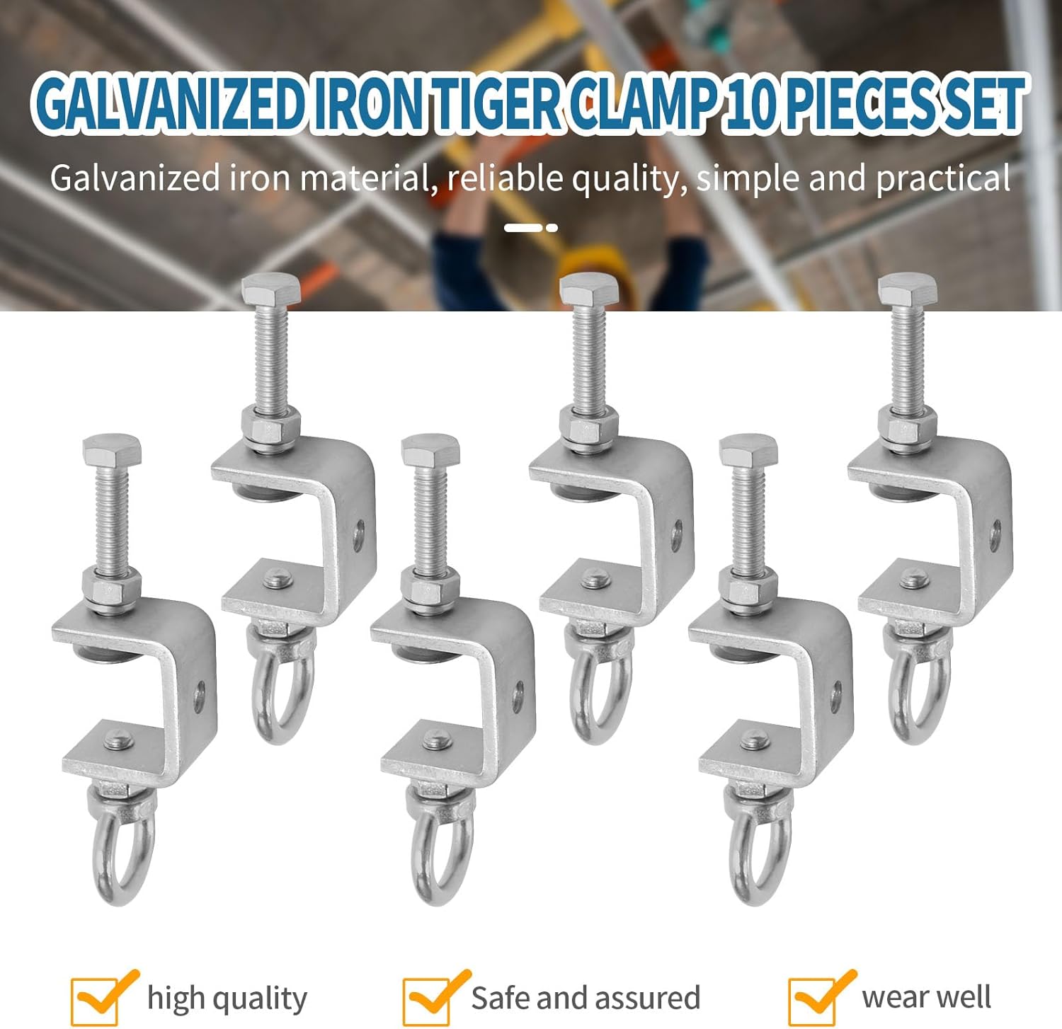 Saihisday 1" 25mm C-Clamps, 6PCS Stainless Steel Beam Clamp with M8 Stainless Steel Screw Ring, I-Beam Design U-clamps Universal Desk Clamp for Metal Mounting Welding Building Household