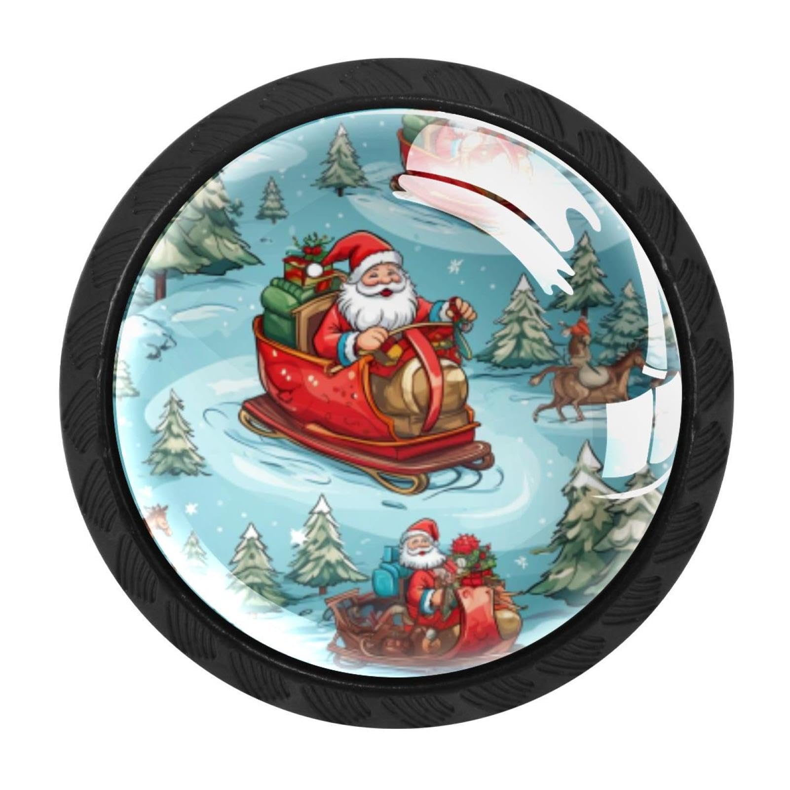 CHENZZZZ 4 Pack Round Cabinet Knobs for Kitchen Bathroom Closet Dresser Cabinets, Christmas Sleigh