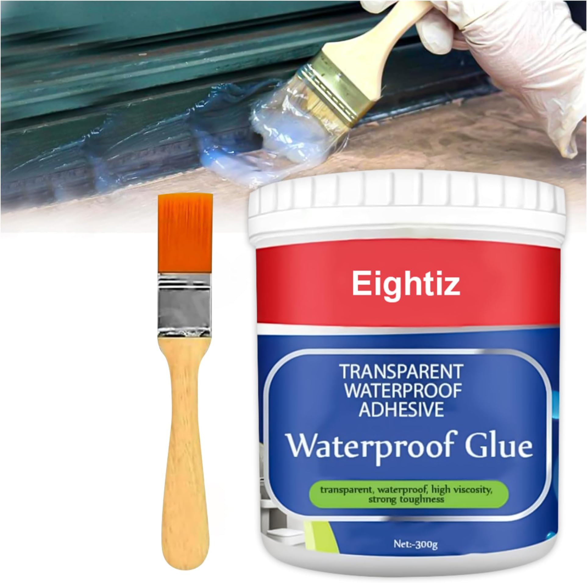 Eightiz (pack of 1) Crack Seal Glue 300gm with Brush Transparent Waterproof Glue for Roof Leakage Crack Seal Agent Roof Water Leakage Solution Glue Transparent Waterproofing for Pipe Wall Tiles