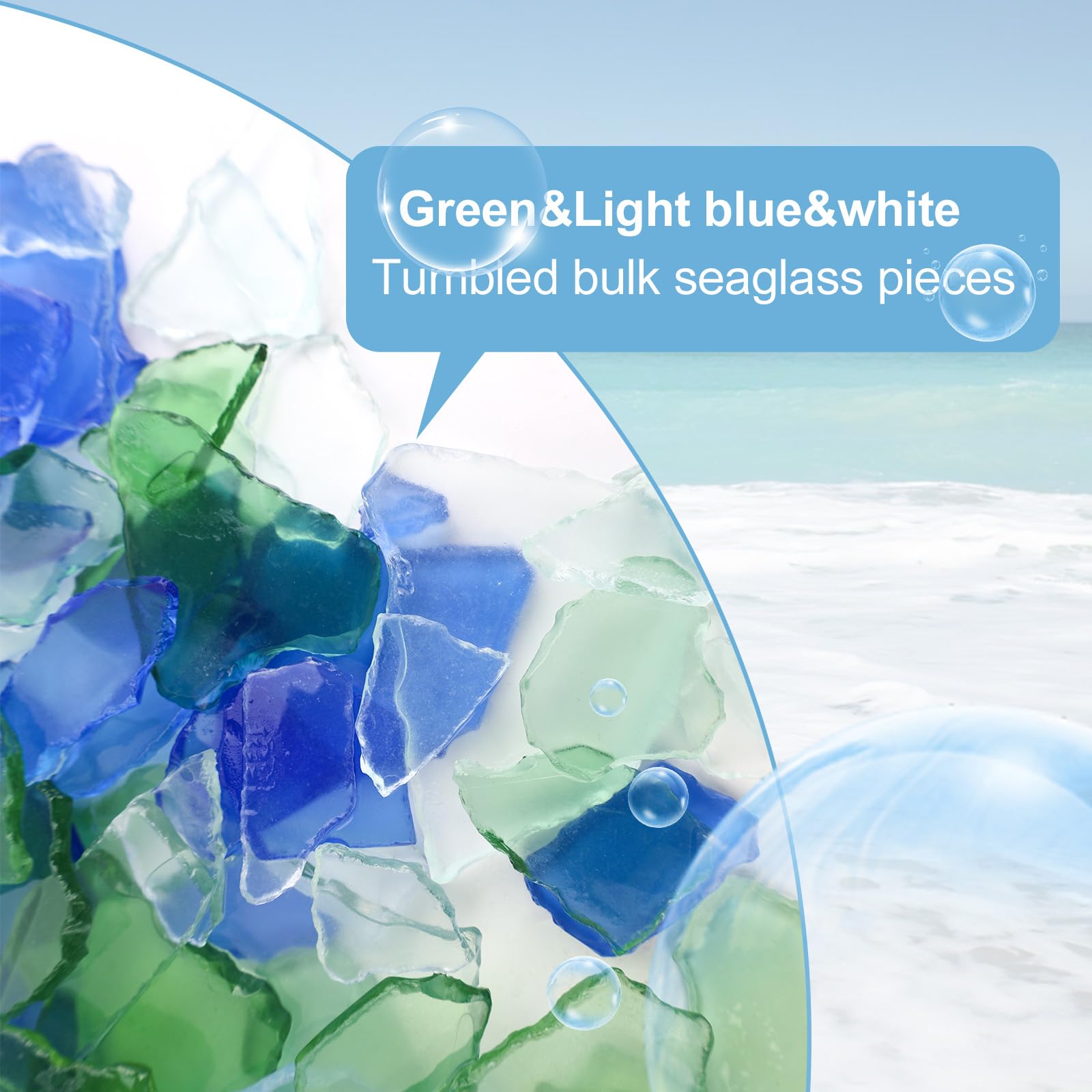 BUWUSMU Seaglass Pieces of Vase Filler Crushed, Decor Flat Frosted Sea Glass Sea Glass for Beach Wedding Party Decor Home Aquarium Decor DIY Art Craft Supplies (Blue, White, Green,16 Oz)