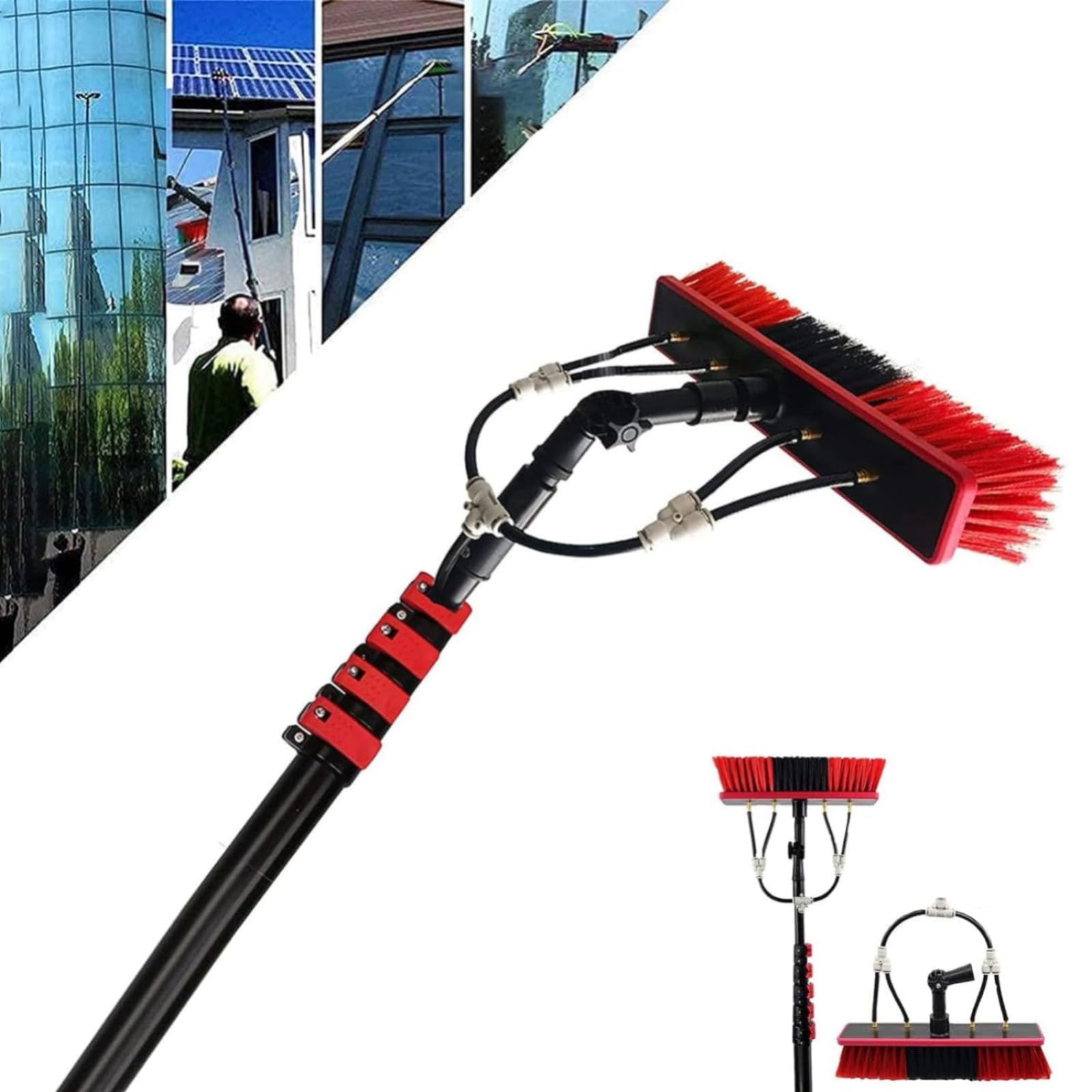 3.6-10.8M Set for Solar Systems and Windows, Length Adjustable up to 10.8M, Universal Washing Brush, and Outdoor Glass Roof Cleaning Set, Window Cleaner 35CM,3.6M