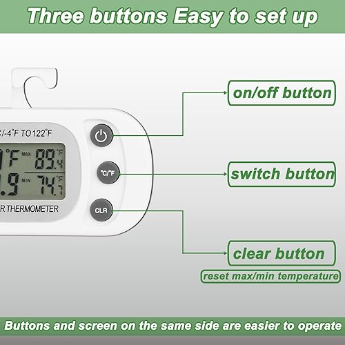 Miniatura 5 de Termómetro para refrigerador impermeable para refrigerador y congelador, termómetro digital de pantalla LCD grande para refrigerador con soporte y