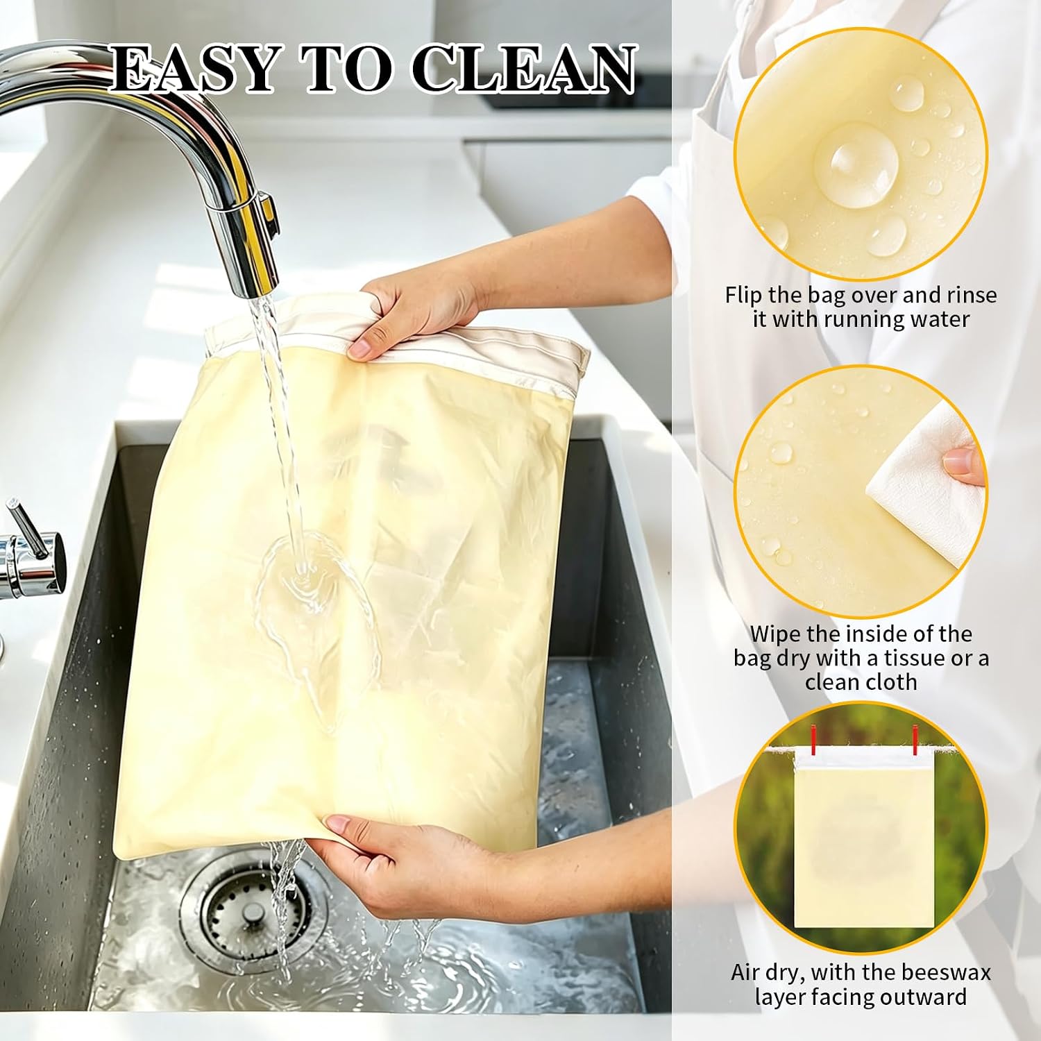 2 Pack Beeswax Bread Bags for Sourdough, Reusable Bags image 4
