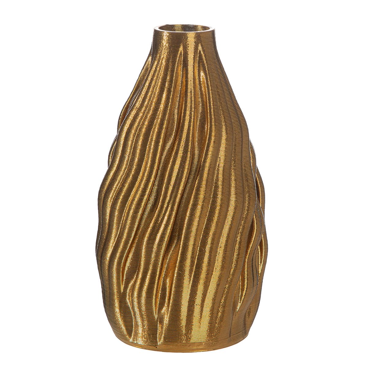 GILDE Fold Vase - Ceramic - Gold - Height 20 cm x Diameter 10 cm - 3D Printed - Waterproof Flower Vase