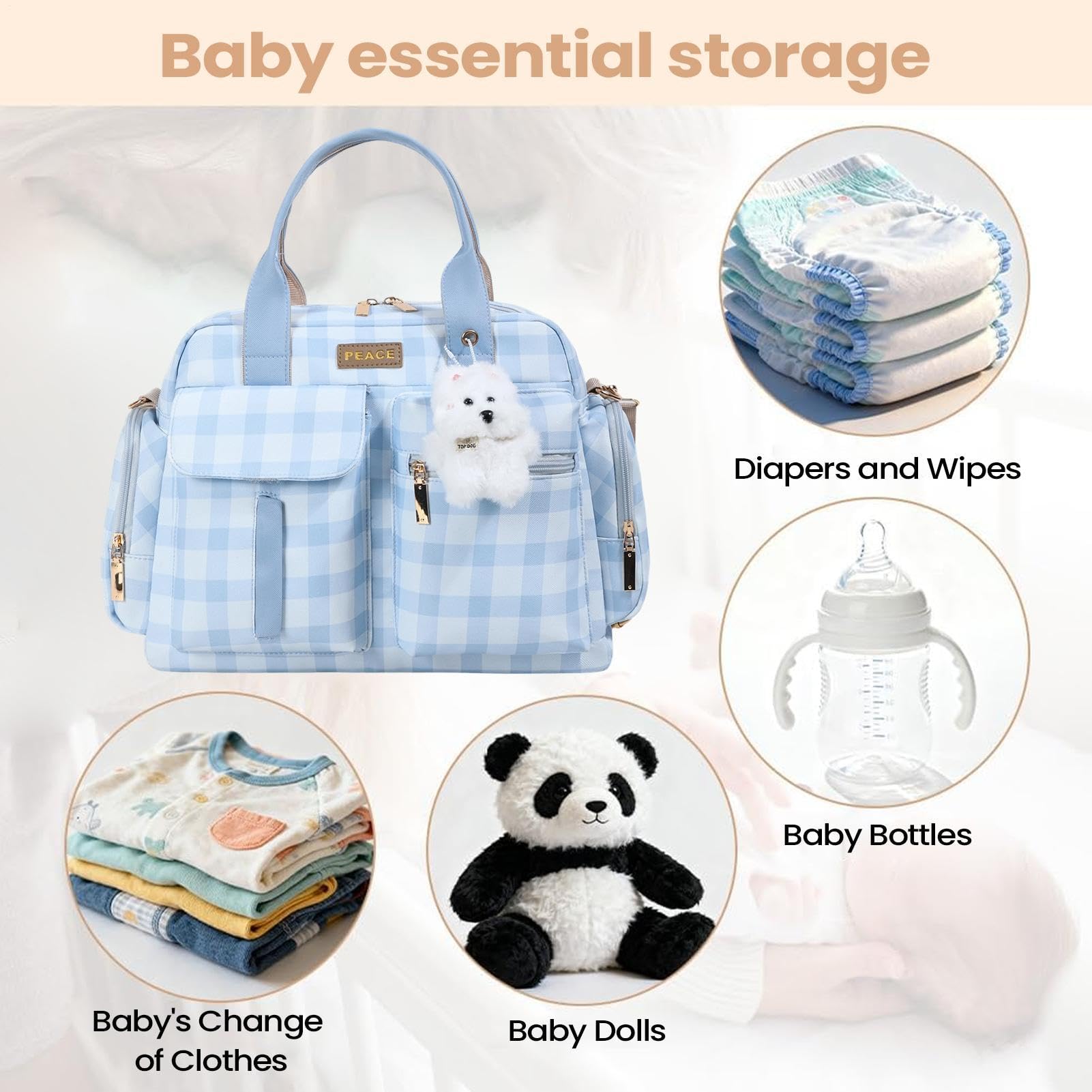 Torba Shopper Na Pieluchy Z Uchwytem, Kraciasty Sling Tote