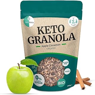 Go-Keto BIO Keto Granola Apple Cinnamon 290g – Low Carb Keto Müsli für ein leckeres Keto Frühstück, mit Kokoschips, Nüssen, Früchten, Sonnenblumenkern & Kürbiskern, vegan, glutenfrei, laktosefrei