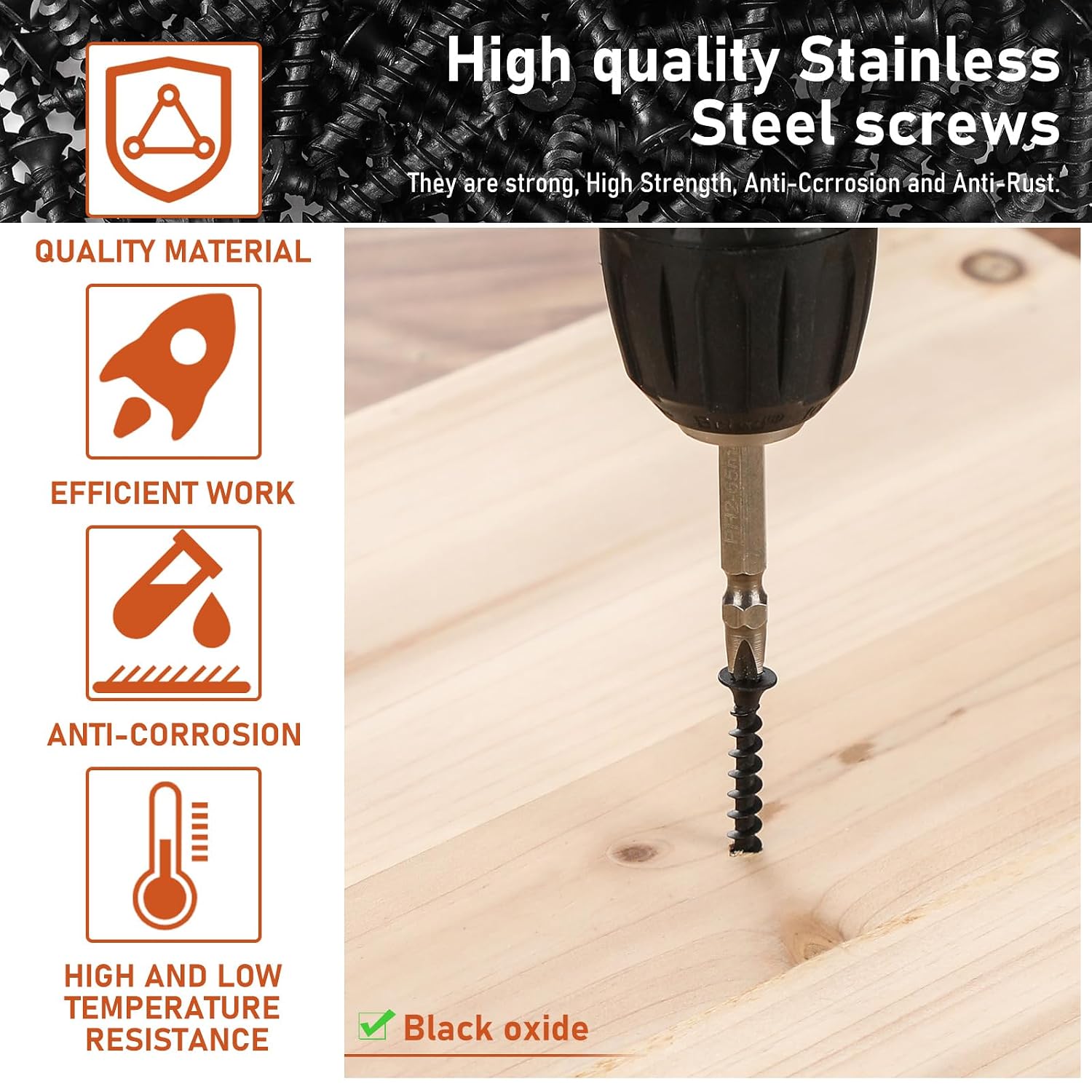 Yaocom # 10 x 1-1/2" Collated Drywall Tapping Screws 335 Pcs Black Hardness Coarse Thread Wood Tapping Screws 2lb Bugle Head Laminating Phosphate Coated for Drywall, Wood and Furniture