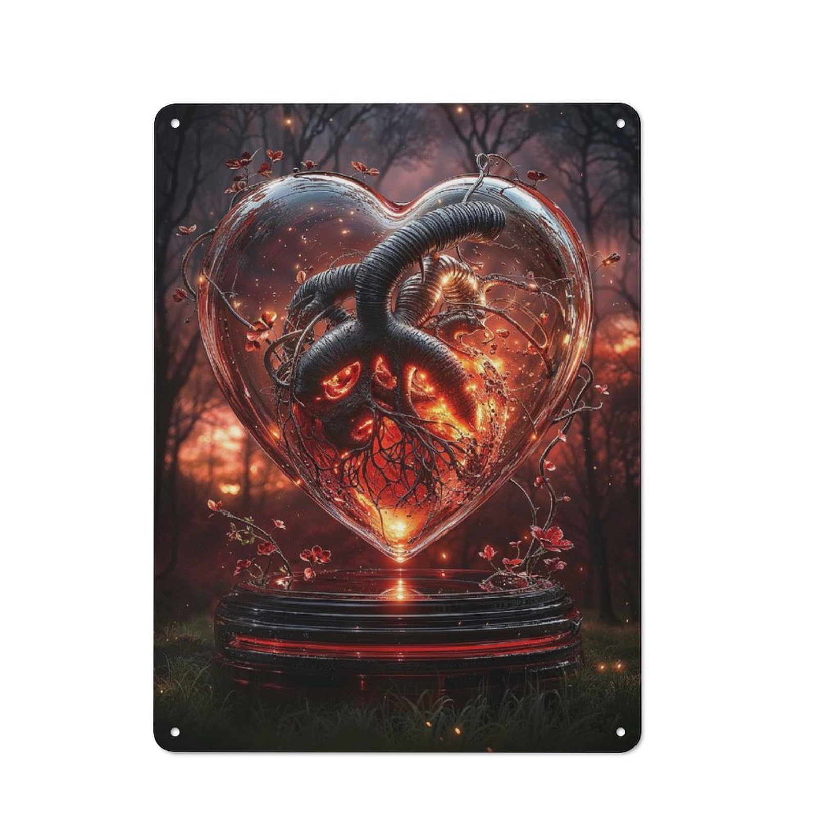 Junmoney Style-7 Tin Wall Plaque 40X30cm With Burning Heart In Glass For Workshop Wall, Housewarming Wall Decor For People Furnishing Workshop