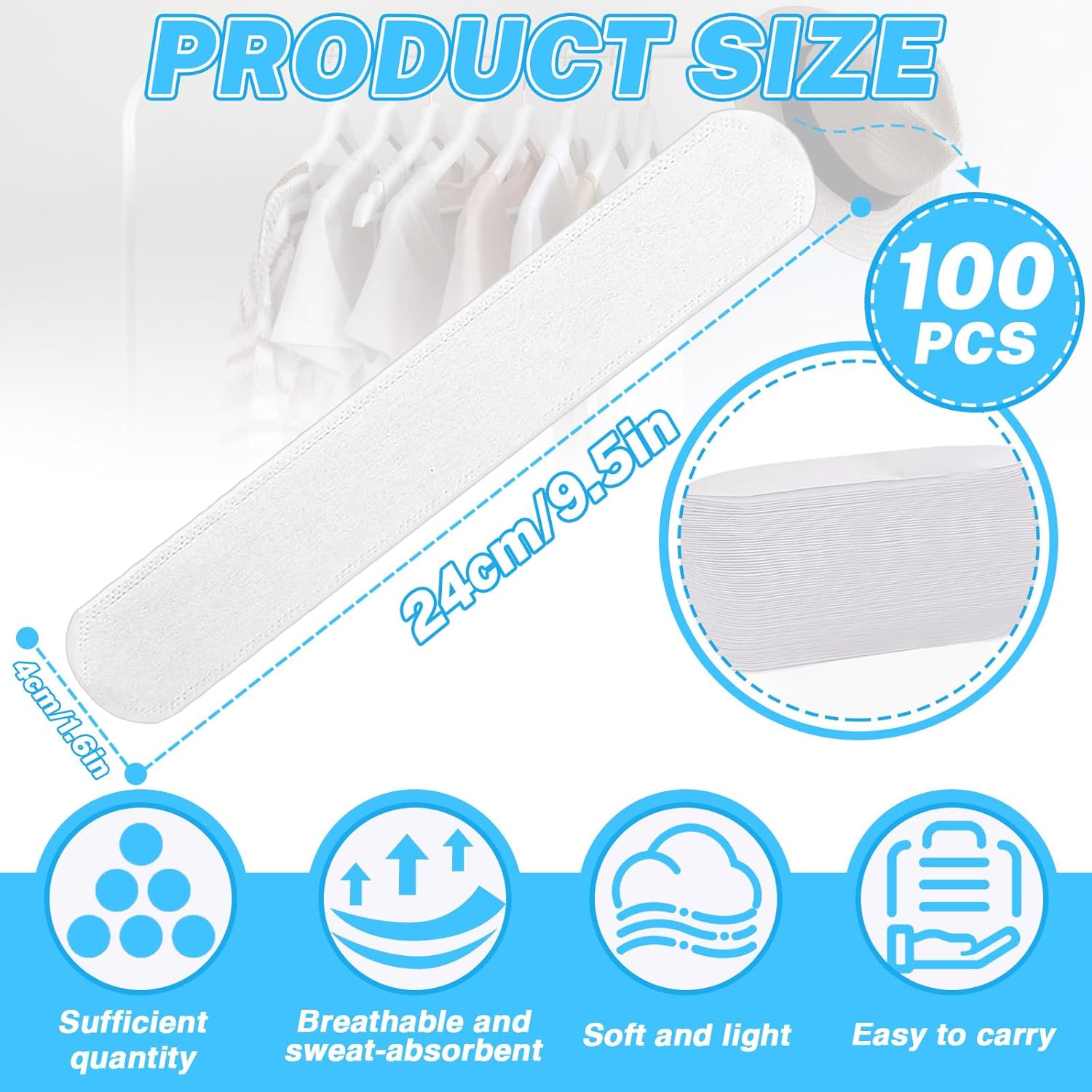 100pcs Hat Sweat Liner, Adhesive Collar Protector Sweat Pads, Breathable Soft Hat Sweat Protector Stain Sweat Guard Band for Baseball Caps Cowboy Golf Hat (9.5 x 1.6in)