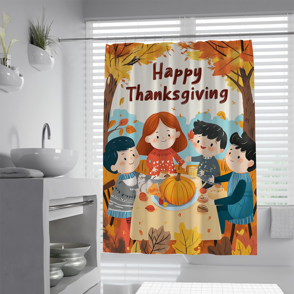 Cortina de Ducha Niños Acción Gracias Calabaza Otoño 150x200cm