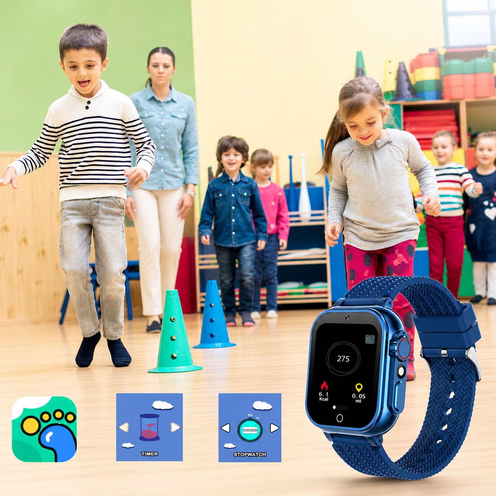 Orologio intelligente per bambini per ragazze e ragazzi dai 4 ai 10 anni, blu | 26 giochi integrati, touch screen HD, videocamera, lettore musicale, allarme
