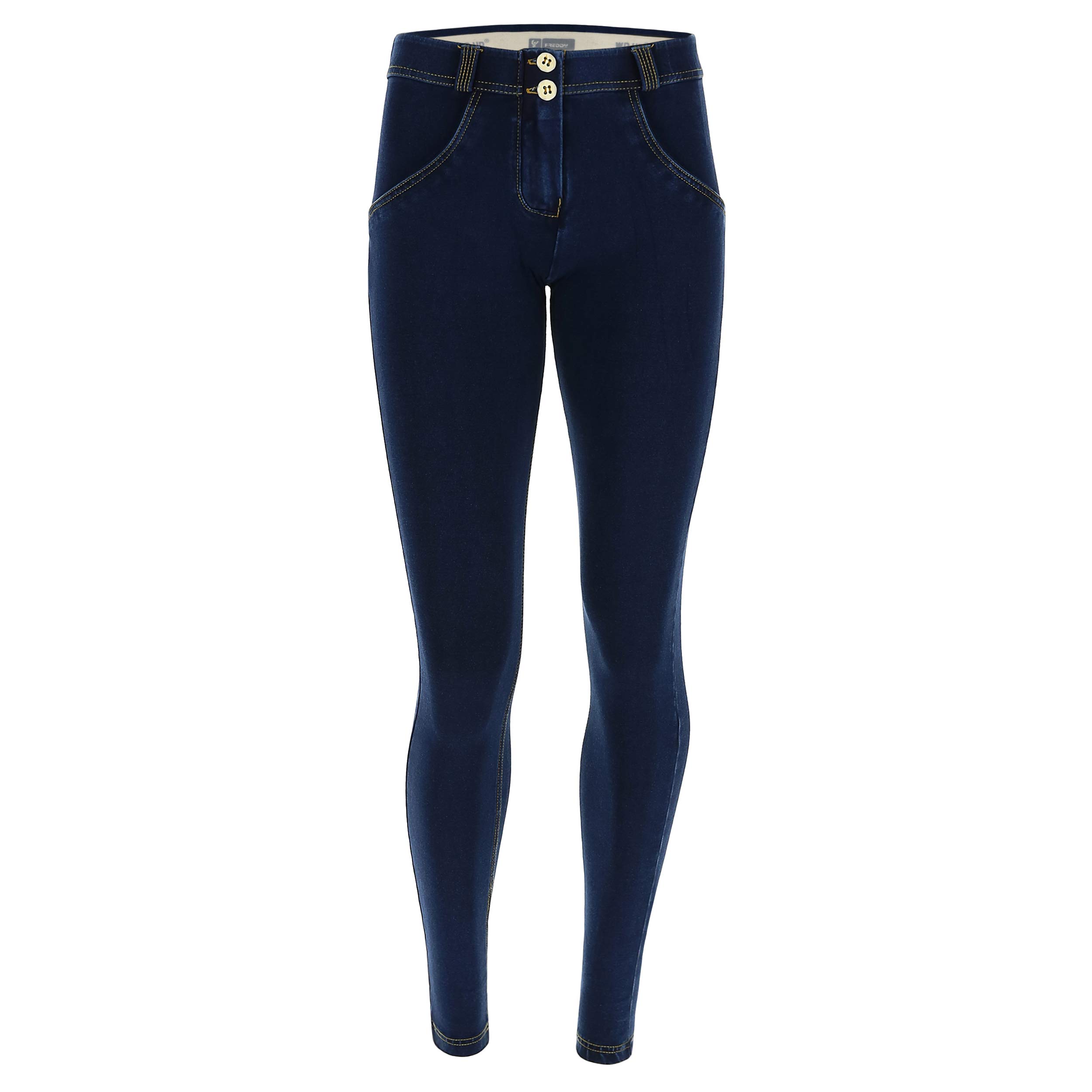 FREDDY WR.UP® Regular-Rise Super Skinny Trousers in Dark Jersey Denim - Dark Jeans-Yellow Seam - Extra Small