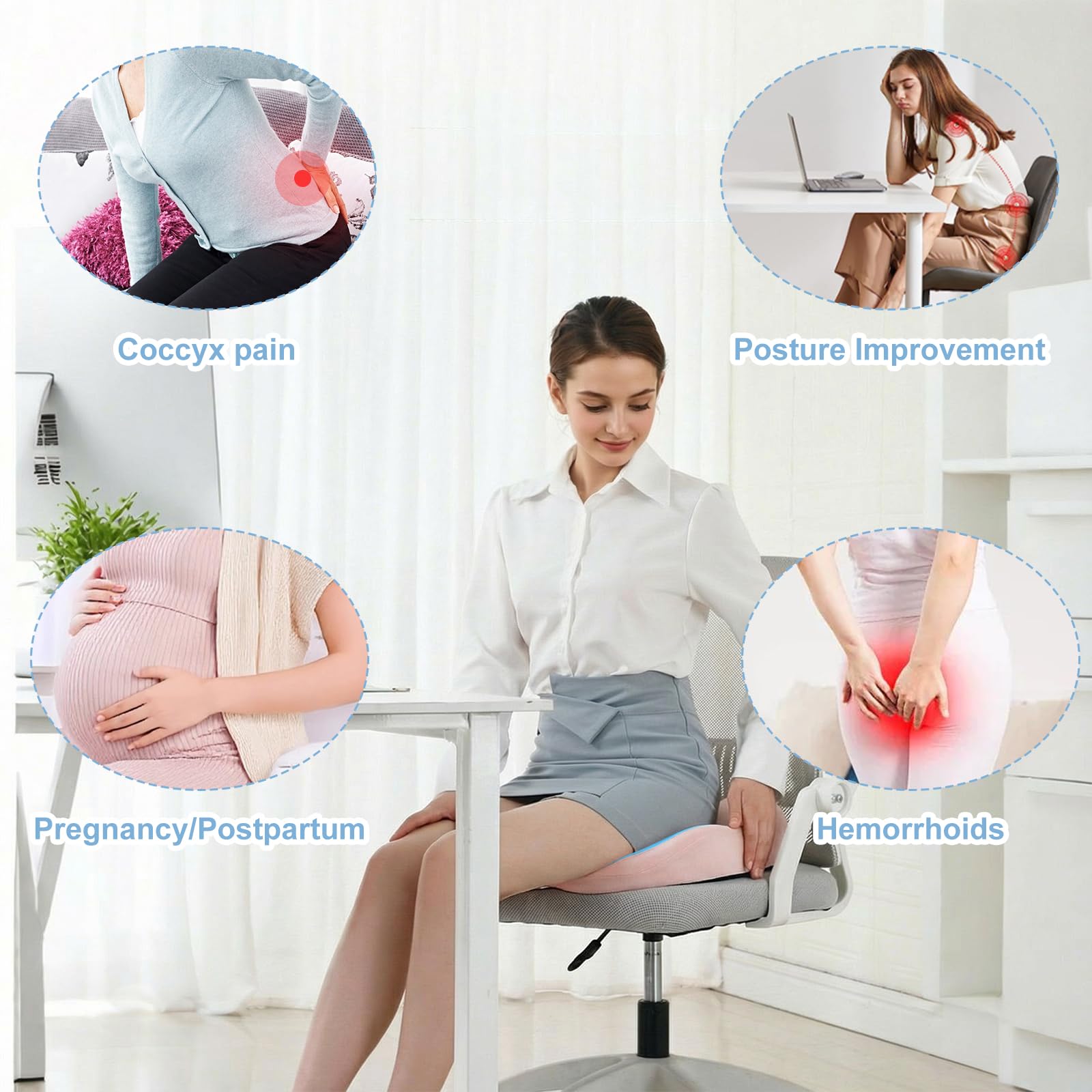 Cuscino ergonomico a ciambella in memory foam per dolore al coccige, emorroidi e sciatica, cuscino ortopedico ad anello per sedia da ufficio, sedia a rotelle, recupero post-partum e guida a lunga
