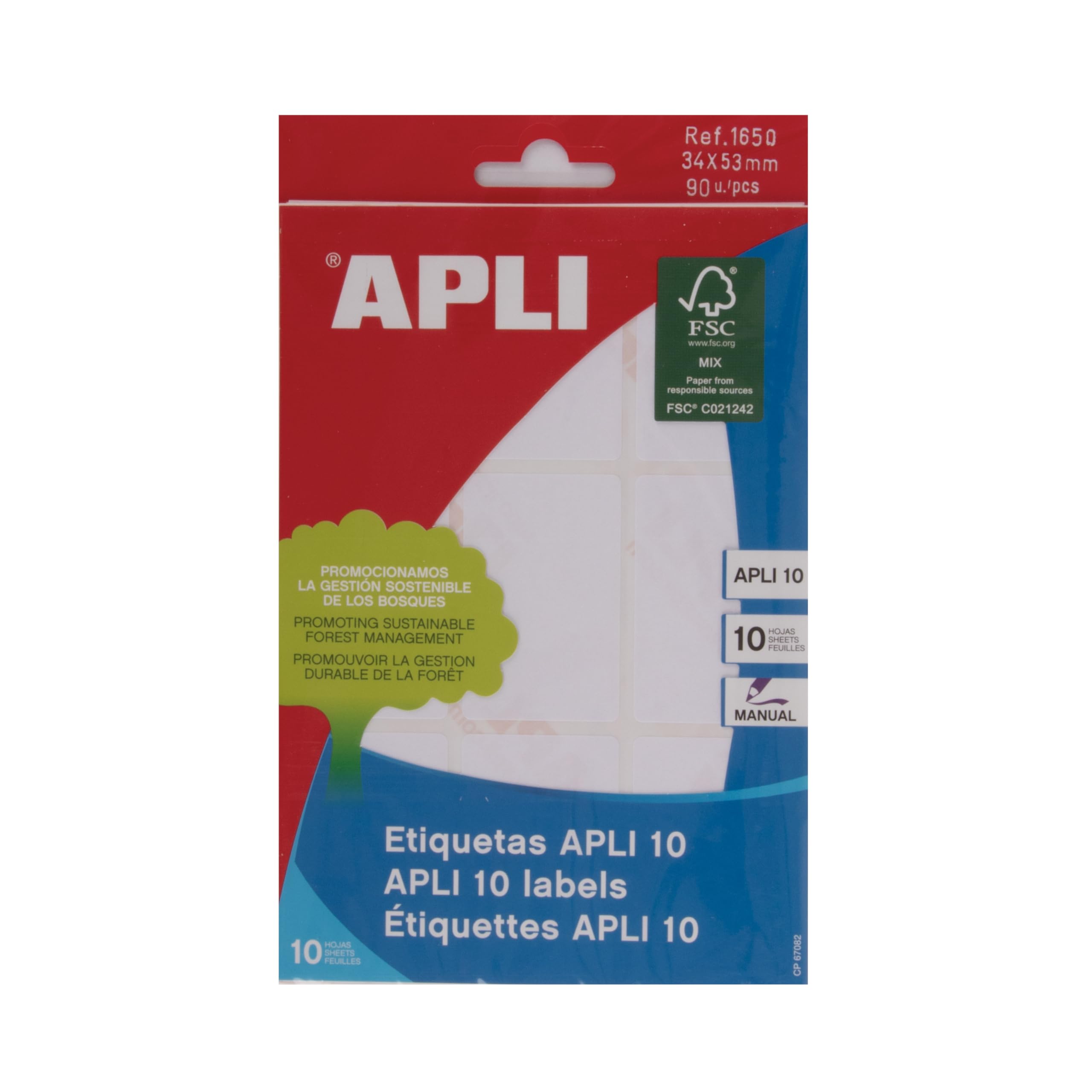 Apli 1650 - Box of 10 Sheets with Labels, 35x53mm, White