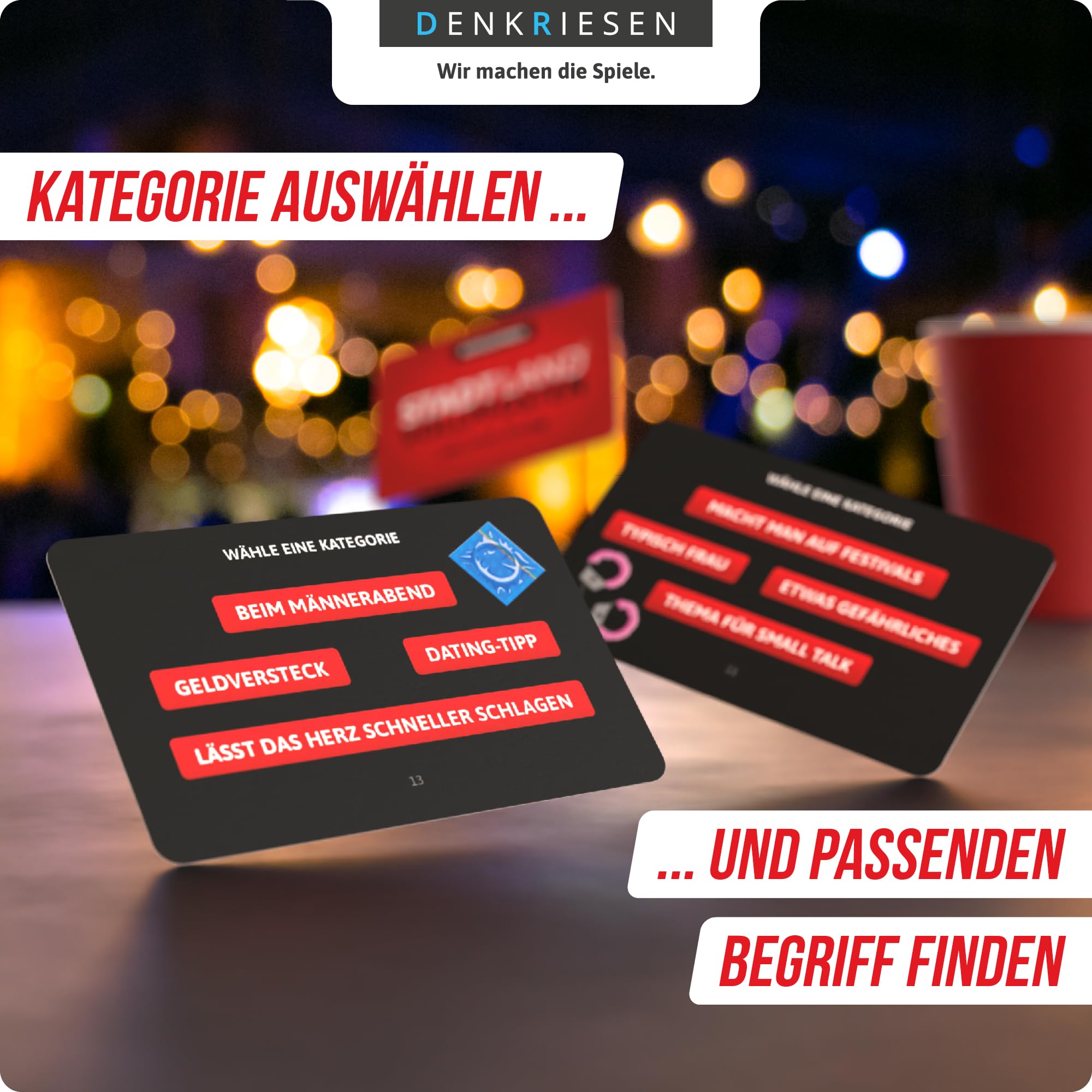 DENKRIESEN - STADT LAND VOLLPFOSTEN® – Il trio dei giochi di carte – JUNIOR – Classic – luce rossa | collezione di giochi innovativi | Natale | Giochi di famiglia | Giochi per feste | Regalo di gnomo