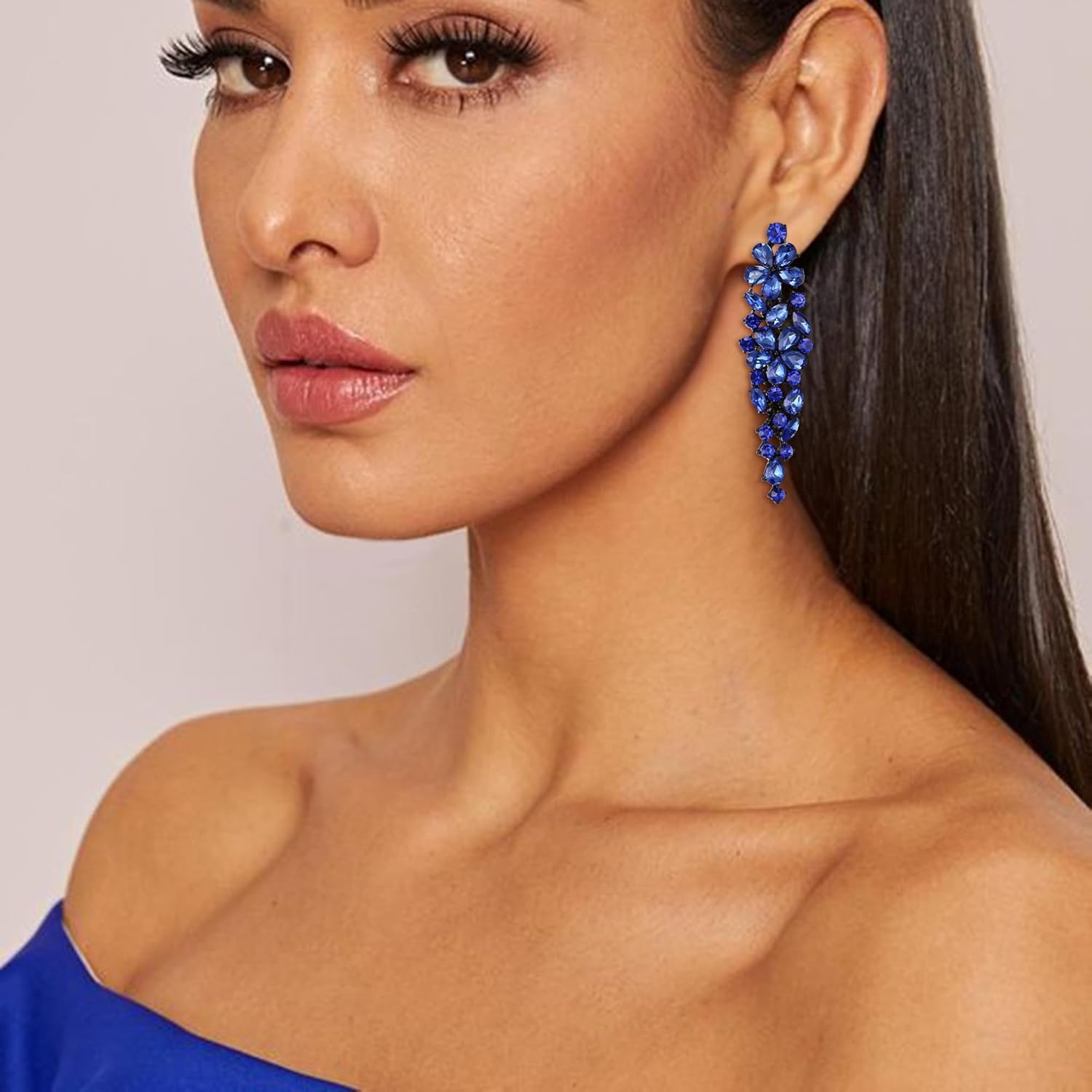 EleQueen Sparkle Marquise Rhinestone Crystal Statement Dangle Earrings for Women, Art Deco Prom Chandelier Jewelry for Wedding Bridal - Image 2