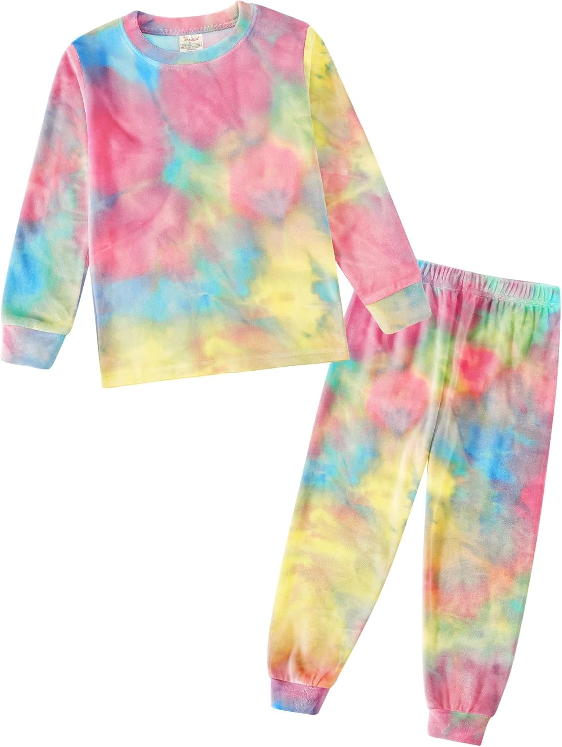 Jimonda Soft Pajamas Kid Boys/Girls Clothes long sleeve 2pc Tee/Pants Pjs Set Toddler tie dye Fluff Sleepwear Outfits 2T-14Y